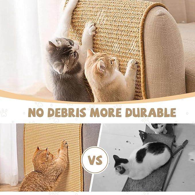 Carpet Cat Scratching Mat Sisal, 2 Packs Sisal Fabric Large 23.6" x 15.7" Scratching Pad for Indoor Cats with Adhesive Hook Loop Tape, Cat Scratching Rug Wall Scratchers for Indoor