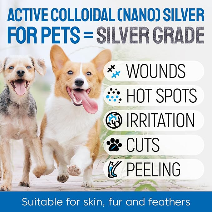 SILVER GRADE Wound Spray for Pets – Colloidal Silver Wound Care for Dogs & Cats – Helps with Skin Irritation, Hot Spots, Rashes, Scratching, Itch, Bites & Burns – Use a Dog Cone – 4 oz