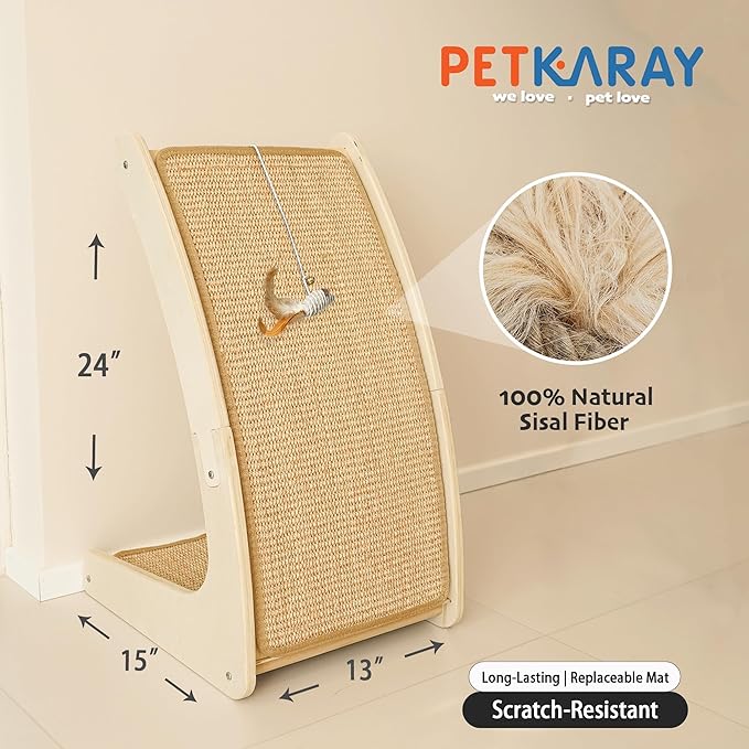 PETKARAY Cat Scratcher, Sisal Cat Scratch Pad, Curved Scratching Board for Indoor Kitty, Floor Mounted Scratcher with Mouse Toy Catnip