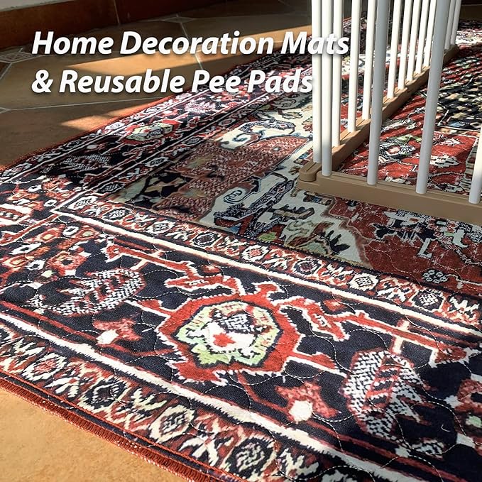 nunubaby Washable Pee Pads for Dogs, Stylish, Non-Slip and Leak-Proof Pee Pads. Reusable Potty Pads for Dogs for Crates and Floors.(Red/Rect, 54" x54" )