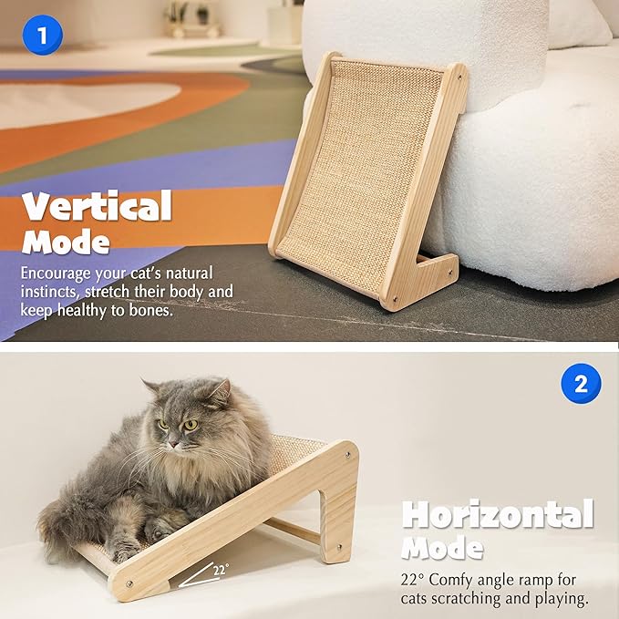 PETKARAY Sisal Cat Scratcher Ramp, L Shaped Scratching Post and Scratch Pad for Indoor Cats, Wall Furniture Protector(Small)