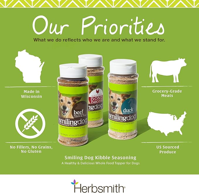 Herbsmith Kibble Seasoning – Freeze Dried Duck – Dog Food Topper for Picky Eaters – Grocery-Grade Fruits + Veggies – 3oz