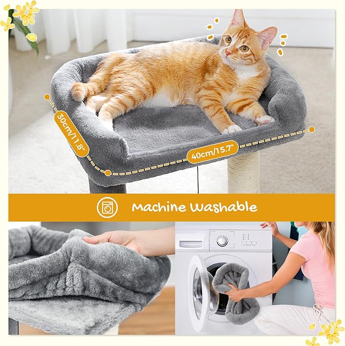 PAWZ Road Cat Scratching Post Bed, Small Cat Tree Tower with Cat Scratcher Pad Large Top Removable Bed with Play Ball Great for Kittens and Cats