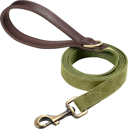 Didog PU Leather Dog Leash for Small Dogs 4.5ft, Soft Padded Handle Faux Leather Dog Leashes for Medium Dogs, Walking and Training Leashes for Large Dogs,Olive Green