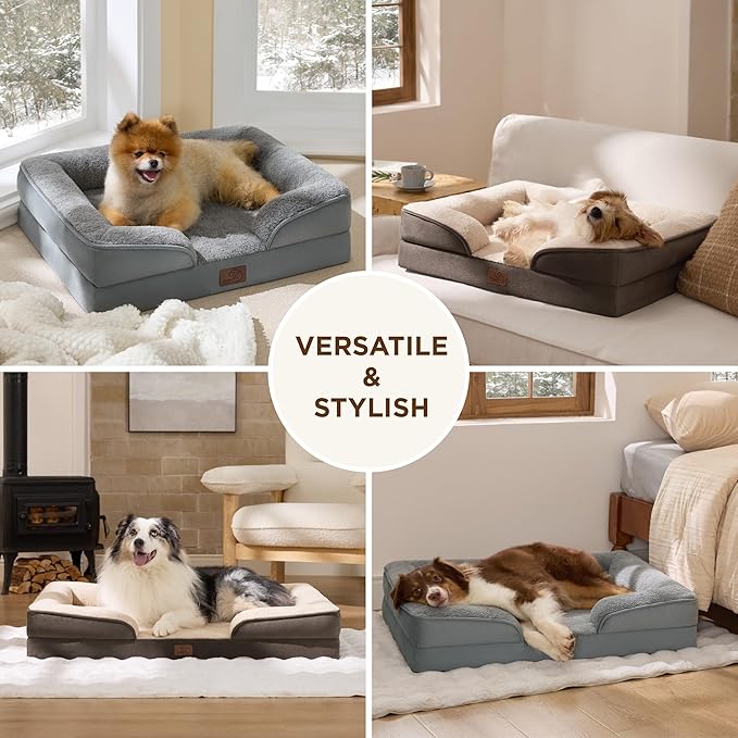 Bedsure Self Warming Orthopedic Dog Bed Medium Size Dogs - Washable Medium Dog Bed Waterproof, Comfort Pet Couch with Removable Cover, Pets Sofa with Nonskid Bottom, Brown, Non-Electric