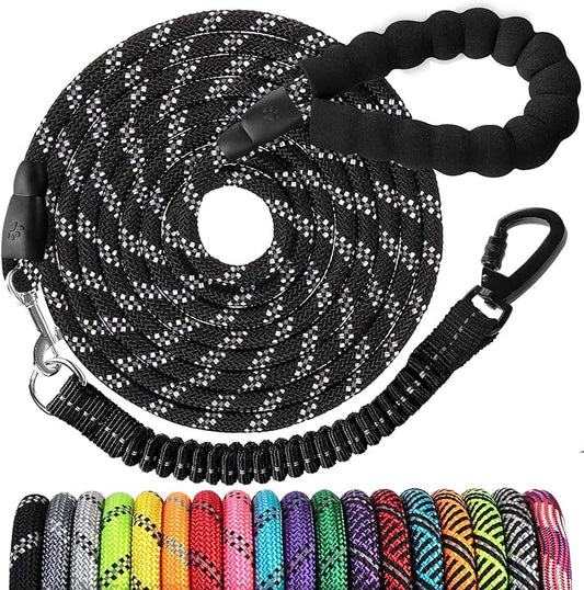 Long Dog Leash 70 FT: Heavy Duty Rope Leashes for Dogs Training with Swivel Lockable Hook Reflective Threads Bungee and Padded Handle - Dog Lead for Large Small Medium Dogs Outside Walking Hiking