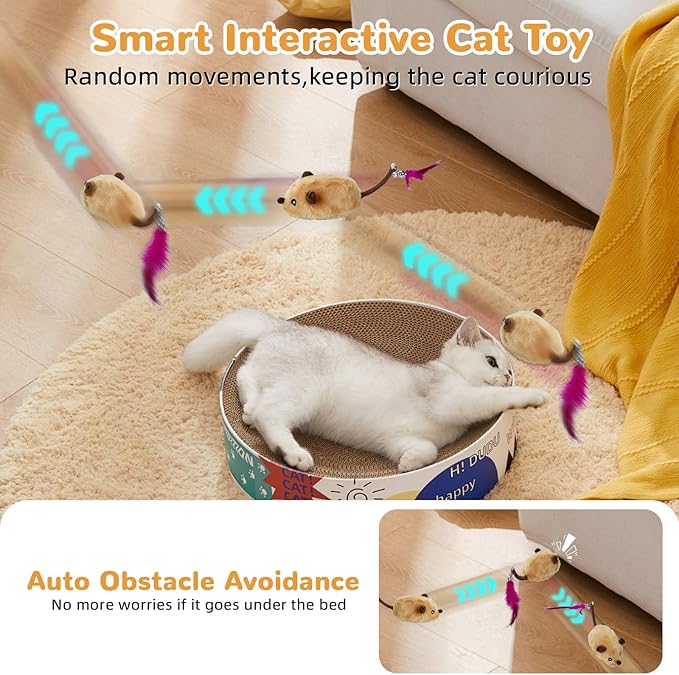 Interactive Cat Toys - Fake Mouse Moving Cat Toy with Automatic Sensor, Cats Mouse Toy with Realistic Sound & Extended Tail Automatic Toy for Cats Pet, Squeaky Toys (Yello)