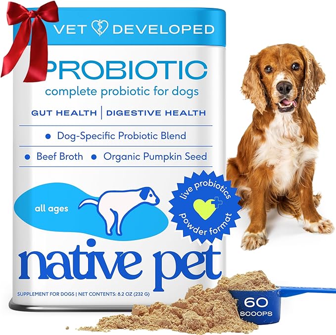 Native Pet Probiotics for Dogs - Dog Probiotics Powder for Digestive Health, Gut Support, & Immune Boost – Vet-Formulated Powder for Maximum Potency with Digestive Enzymes & Prebiotics - 60 Scoops