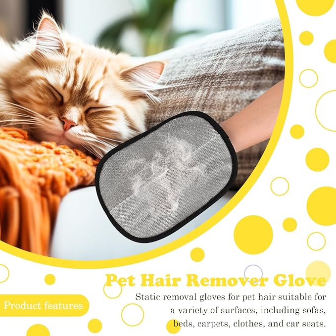 2 Pack Pet Hair Remover Gloves, Upgrated Five-Finger Electrostatic Pet Hair Removal Glove for Cats and Dogs, Reusable Pet Hair Gloves for Couch, Furniture, Car Seat, Carpet