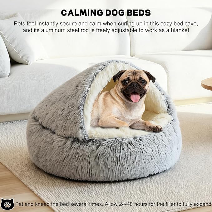 YUDANSI Dog Beds Medium Size Dogs - Calming and Deluxe Plush Dogs cave Bed Removable and Washable with Zipper Cave Beds Medium Dog Cat Bed 32x32Inch, Built-in Support, Stable and Not Collapsing