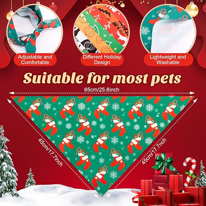 Preboun 200 Pcs Thanksgiving Christmas Dog Bandanas Bulk Holiday Bandanas for Dog Triangle Kerchief Bib Scarf Set for Pet Cat Party Costume Photo Props Accessories Pet Shops Owners Groomers, 25 Styles