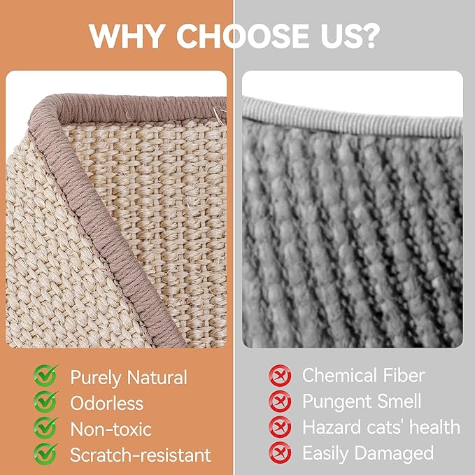 Extra-Larger-28.5" Sisal Cat Scratcher of L-Shaped Solid Wood Cat Scratching Post - Beechwood Base, Natural Sisal Woven Scratching Pad, Durable, Furniture Protector for Cats' Clawing and Play