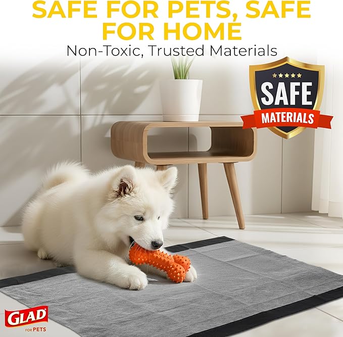 Glad for Pets JUMBO-SIZE Charcoal Puppy Pads, All-in-One | Black Training Pads That ABSORB & Neutralize Urine Instantly | New & Improved Quality Puppy Pee Pads, 30 Count - 6 Pack