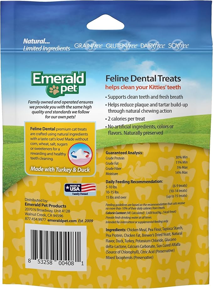 Feline Dental Treats — Tasty and Crunchy Cat Dental Treats Grain Free — Natural Dental Treats to Clean Cat Teeth, Freshen Cat Breath, and Reduce Plaque and Tartar Buildup — Turducky Treats, 3 oz