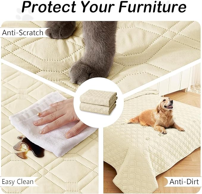 hyha Waterproof Dog Bed Blanket, Soft Pet Blankets, Waterproof Couch Cover for Dogs, Reversible Sofa Covers Washable for Furniture (40x90 Inch, Beige/Beige)