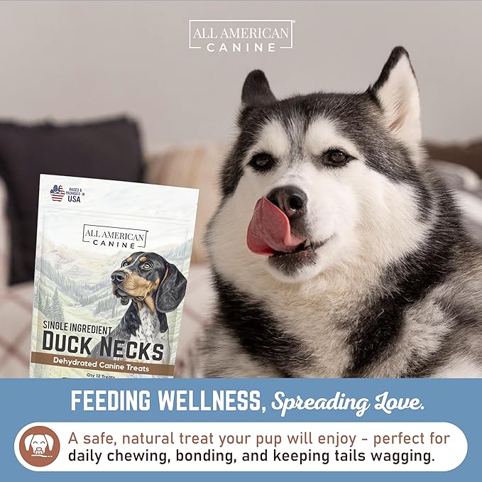 12 Natural Duck Neck Dog Treats – Single Ingredient, Dehydrated & Chewy – Low-Fat, High-Protein Training Reward – Made in USA