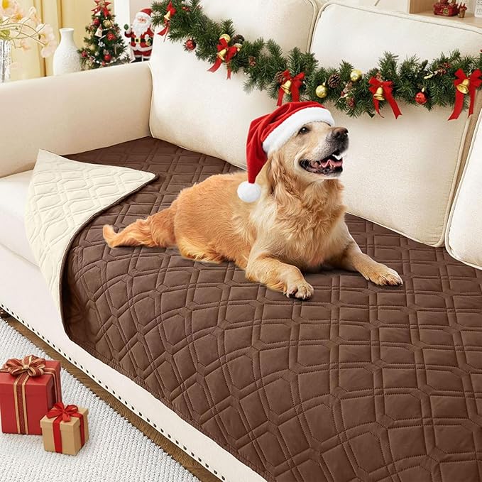hyha Waterproof Dog Bed Blanket, Soft Pet Blankets, Waterproof Couch Cover for Dogs, Reversible Sofa Covers Washable for Furniture (30x70 Inch, Brown/Beige)