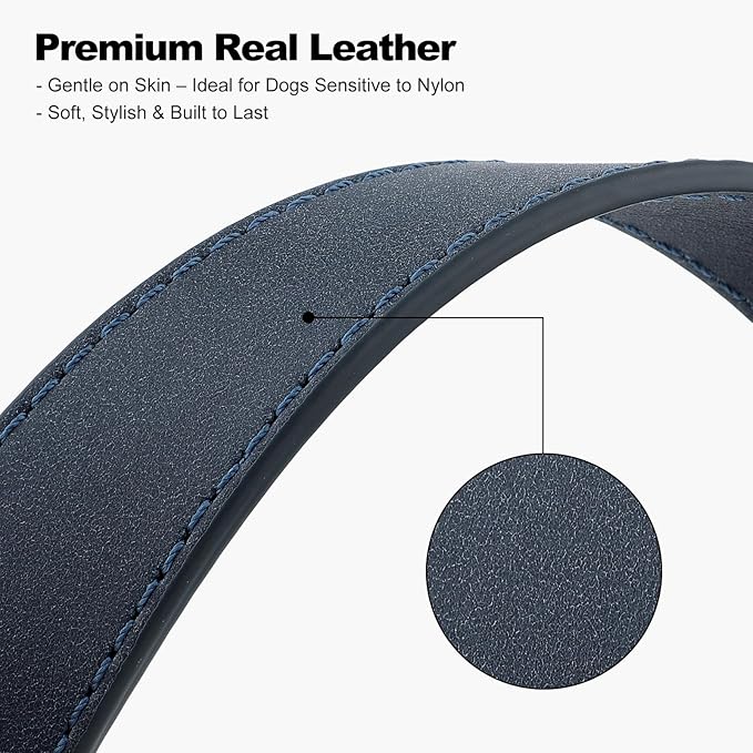Plutus Pet Genuine Leather Dog Collar – Adjustable Pet Collar with Quick Release Metal Buckle, Soft Real Leather for Small Medium Large Dogs, Heavy Duty & Skin-Friendly (Blue, XS)