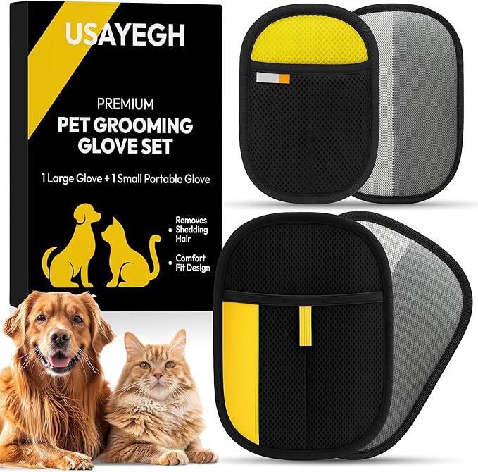 Pet Hair Remover Gloves for Dogs & Cats – 2-Piece Fur Removal Set