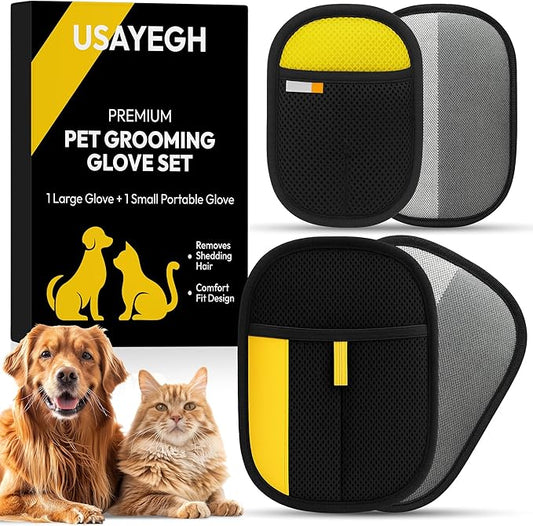 Pet Hair Remover Gloves for Dogs & Cats – 2-Piece Fur Removal Set