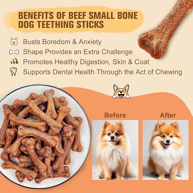 Dental Chew Bone Sticks for Dogs - Beef Flavor Teeth Cleaning Treats, Chew Toy for Small to Medium Dogs, Healthy Teeth Cleaning Treats (S, Bacon)