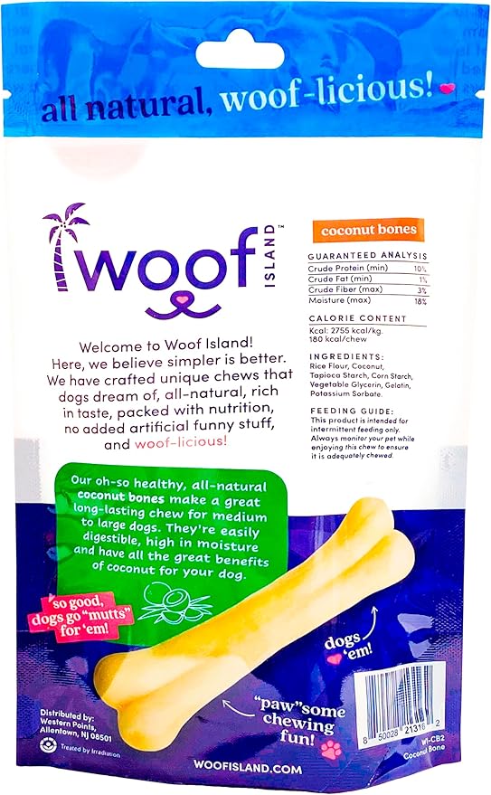 Coconut Dogs Bones - Premium, All Natural Coconut Pets Treats - Healthy Puppy Treats & Vitamin Rich Rawhide Free Chews - (Original)