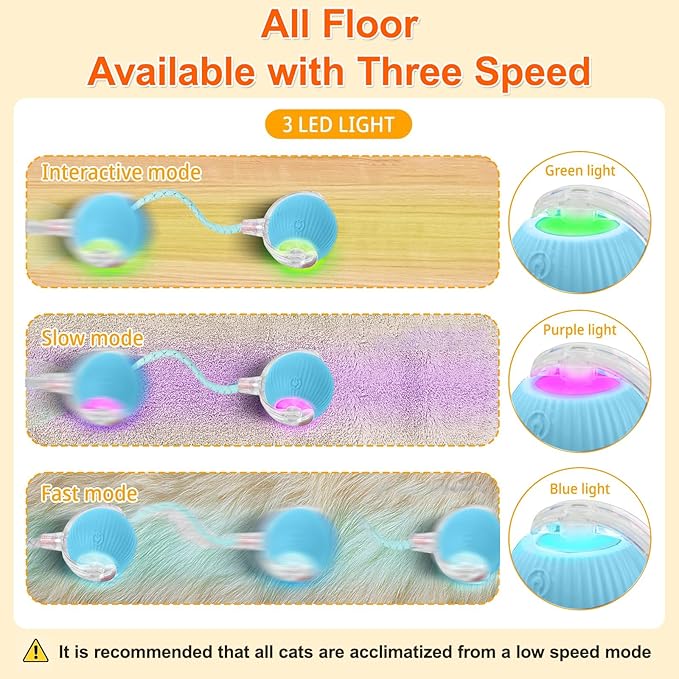 Interactive Cat Toys for Indoor Cats, Automatic Kitten Toys for Bored Indoor Adult Cats, Smart Kitten Rolling Ball Moving Balls Toy, Rechargeable Dog Cat Ball for Enrichment Exercise (Light Blue)