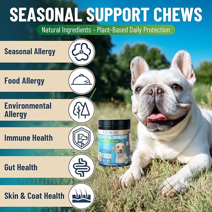 200 Natural Dog Allergy Relief Chews, Dog Itching Skin Relief & Immune Support Chews for Seasonal Allergies Dogs, Itch Relief for Dogs, Dog Allergy Paw & Skin Relief, Gut & Digestive Health