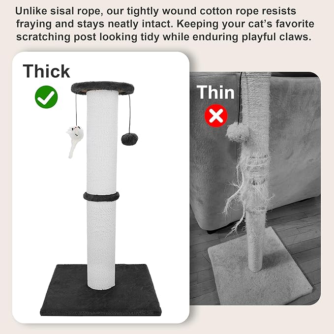 Cat Scratching Post 34 Inches Heavy Duty and Thicker Cat Scratching Post Sisal Rope with Hanging Ball and Mice Scratching Post for Indoor Cats and Adult(Black)