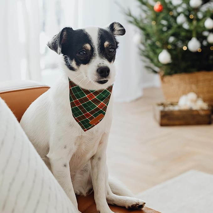 Realeaf Christmas Dog Bandanas 2 Packs, Reversible Red Green Plaid Dog Scarf, Xmas Pet Bandana, Premium Durable Fabric, Holiday Check Bandana for Large and Extra Large Dogs Pets (X-Large)