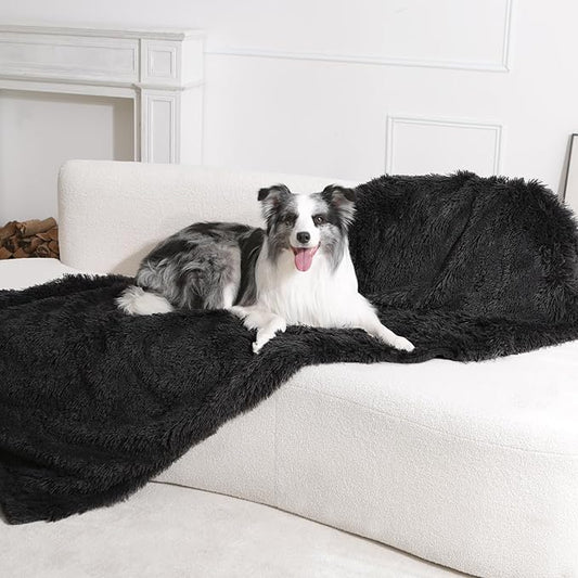 gogobunny Waterproof Dog Blanket for Large Dogs, Cats, Puppy, Reversible Faux Fur Pet Throw Blanket, Washable,Calming Furniture Protection for Sofa Bed (33x77 Inch (Pack of 1), Black)