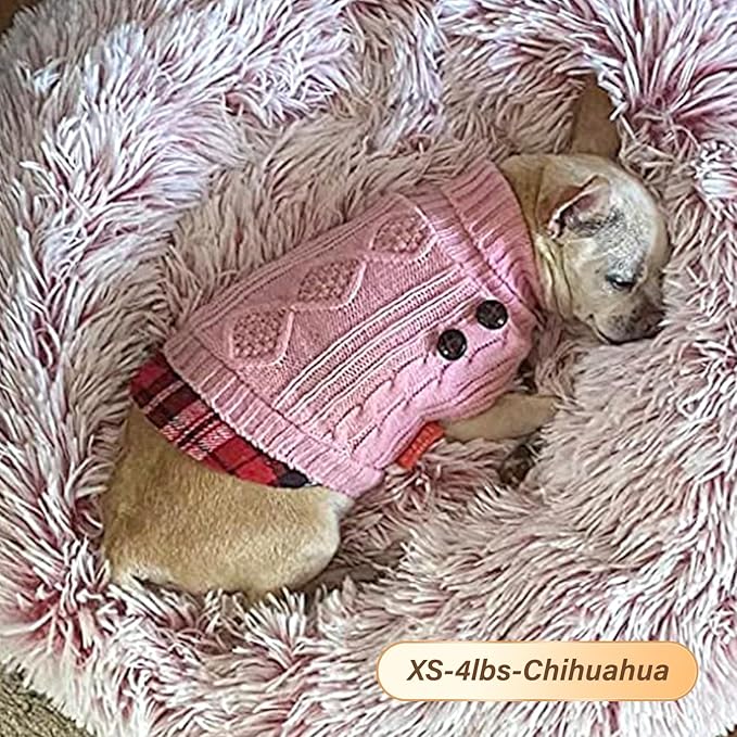 KYEESE Dog Sweater Stretchy Knitwear Cat Clothes Comfy Puppy Coat for Fall Winter Cold Weather Warm Turtleneck Small Dogs Sweater with Gingham Patchwork Soft Pullover Dog Sweaters for Small Dogs Girl