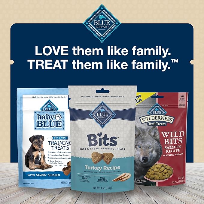 Blue Buffalo Bits Soft Dog Treats for Training, Made with Natural Ingredients & Enhanced with DHA, Turkey Recipe, 4-oz Bag