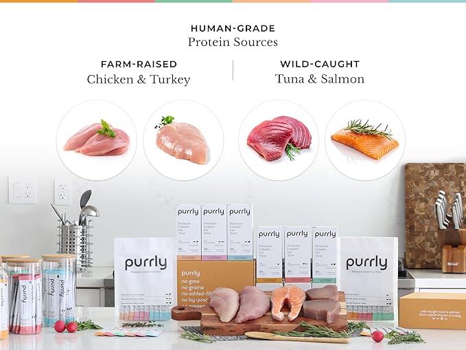Purrly Low Calorie Premium Lickable Cat Treat Topper Healthy Chicken Variety Bundle (90 Count) Human-Grade Protein Sources with Functional Nutrients Wet Squeeze Creamy Purée Grain-Free Non-GMO