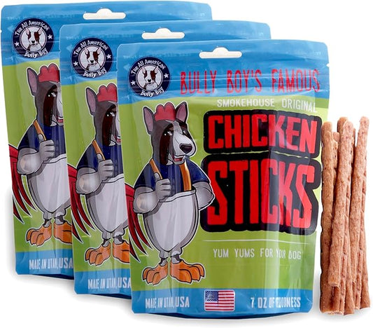 Bully Boy's Famous Chicken Sticks Dog Treats | Free from Wheat, Corn, Soy, or Gluten | USA Sourced Ingredients | with Smokehouse Chicken | Made in Utah | 7 oz - 3 Pack