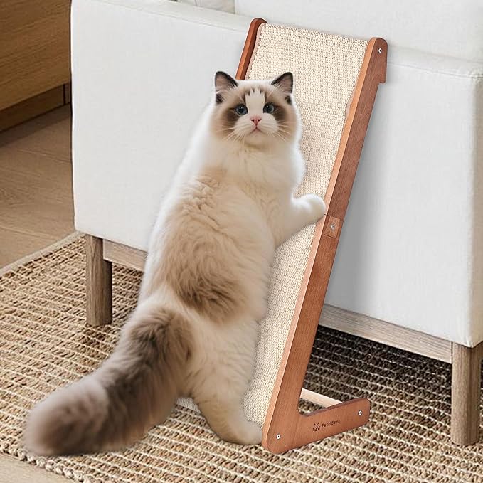 Extra-Larger-28.5" Sisal Cat Scratcher of L-Shaped Solid Wood Cat Scratching Post - Beechwood Base, Natural Sisal Woven Scratching Pad, Durable, Furniture Protector for Cats' Clawing and Play