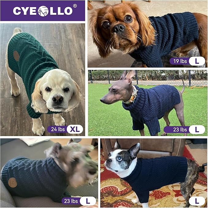 cyeollo Dog Sweater Turtleneck Knitted Sweaters with Long Sleeves Winter Dog Clothes Sweaters for Small Dogs Beige