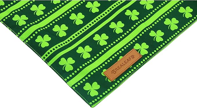 Realeaf St. Patrick's Day Dog Bandanas 2 Pack, Reversible Green Shamrock Pet Scarf for Boy and Girl, Premium Durable Fabric, Holiday Bandana for Small Medium Large and Extra Large Dogs (Large)