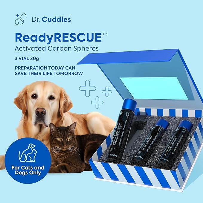 Dr. Cuddles ReadyRESCUE – Next-Generation Activated Charcoal for Dogs & Cats, 30g - Veterinary-Grade Toxin Detox - Emergency Pet First Aid - Fast Acting, Safe & Travel-Ready