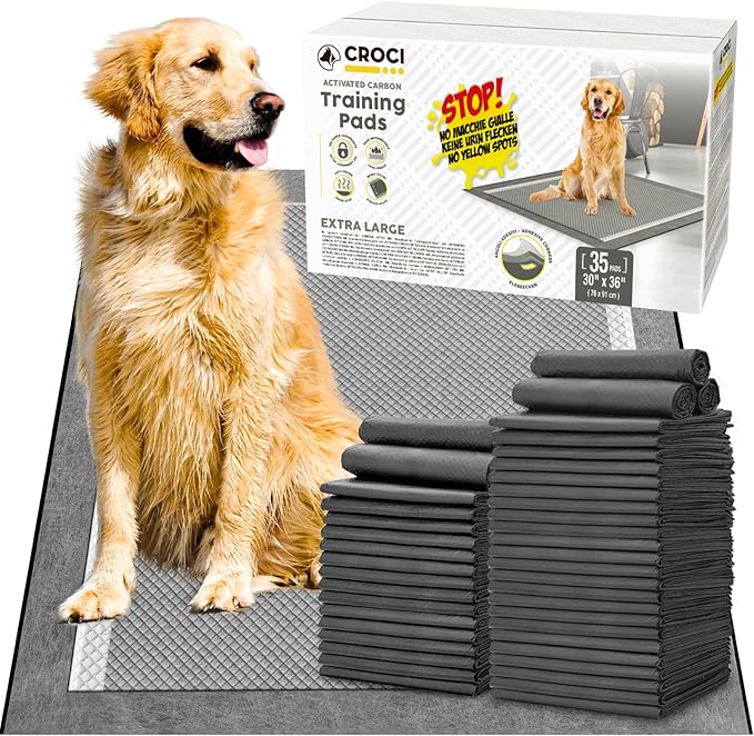 CROCI Pee Pads for Dogs XXL 30x36in, Charcoal Pet Pee Pads Odor-Control & Super Absorbent Up to 10 Cups, 6-Layer Quick Dry & Leak-Proof with Adhesive Tabs, Disposable (35 Counts)