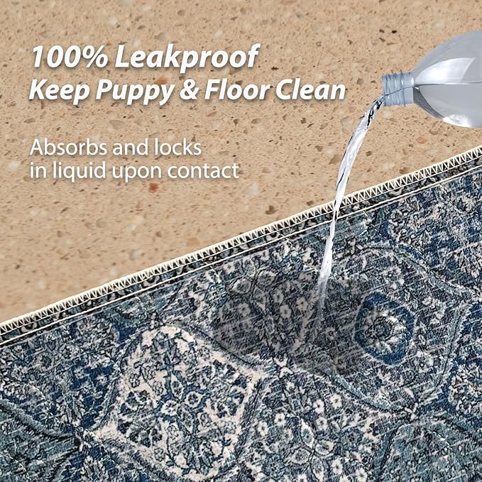 nunubaby Washable Pee Pads for Dogs, Stylish, Non-Slip and Leak-Proof Pee Pads. Reusable Potty Pads for Dogs for Crates and Floors.(Blue/Multi, 24" x48" )