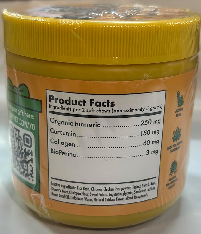 Turmeric Curcumin Hip & Joint Dogs Supplement Anti-Inflammatory Support for Arthritis & Mobility with Collagen & BioPerine Pain Relief Antioxidant Digestive Cardiovascular and Liver Health 120 Chews