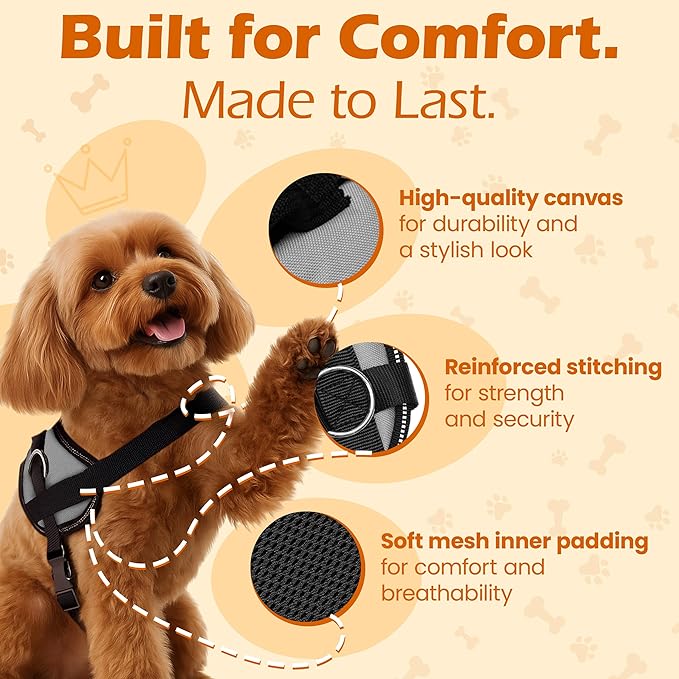 Bark Appeal Gray No-Pull Dog Harness for Large to Extra Large Sized Pets – Adjustable, Reflective Vest with 3 Leash Clips for Added Control, Easy Walks & Training – XL