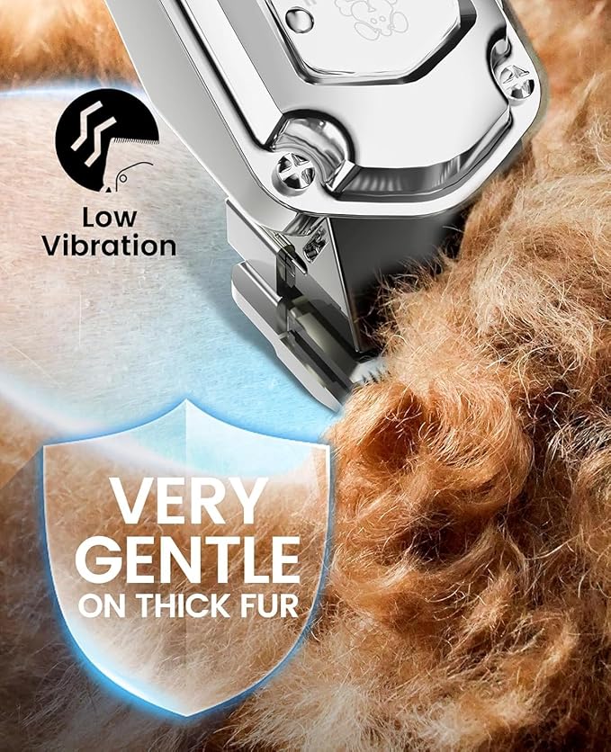 oneisall Professional Dog Grooming Clippers: Cordless Rechargeable Thick Hair Clipper with Detachable Metal Combs, Low Noise Heavy-Duty Pet Clippers for Curly/Fine/Wavy Hair, 676pro (Silver)