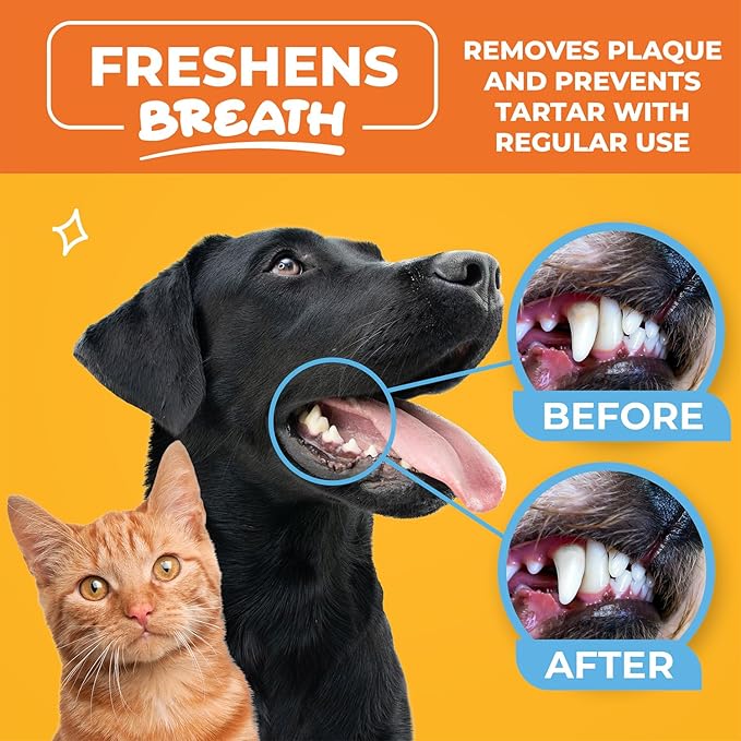 Dog & Cat Teeth Cleaning Wipes - Dental Finger Wipes for Cats & Dogs - Pet Toothbrush & Tooth Brushing Kit - Effective Teeth Cleaner (Unscented)