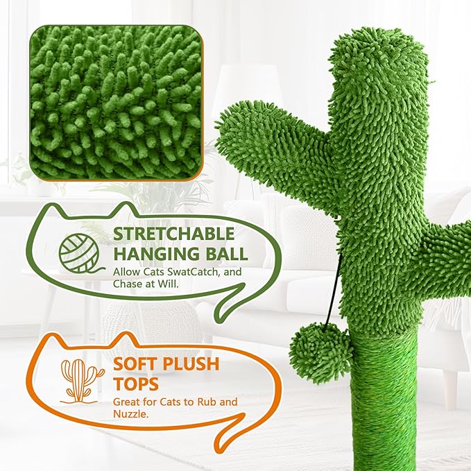 2025 New DIY 9+ Installation Styles Cactus Cat Scratching Post with Self-Grooming Brush and Ball Toy | Modular Sisal Cat Scratching Post for Indoor Cats and Kittens, Customizable Cat Furniture