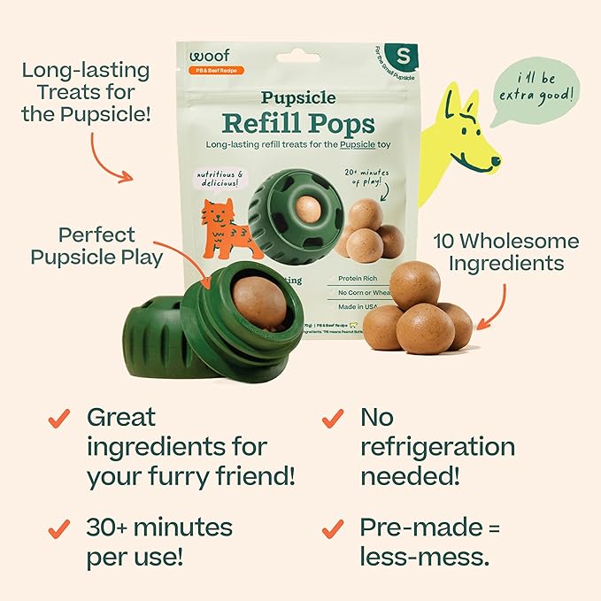 WOOF Pupsicle Refill Pops, Delicious Long Lasting Dog Treats, Pre-Made Pupsicle Refills for Dogs, Wholesome Ingredients, Low-Mess Beef Pet Treats - Small Pops - 10 Count - 3 Pack