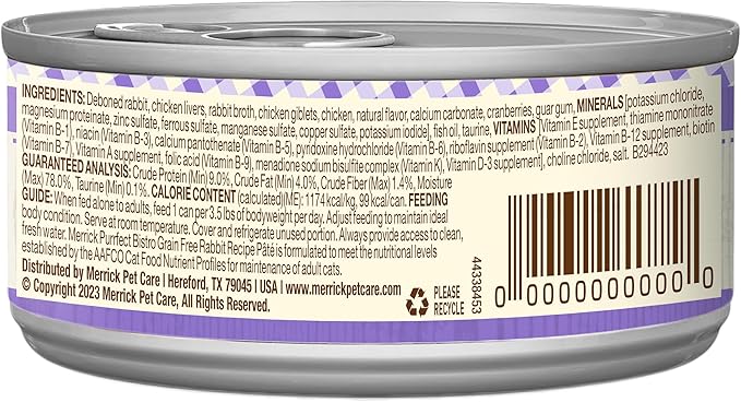 Merrick Purrfect Bistro Grain Free Wet Cat Food Rabbit Recipe Pate - (Pack of 24) 5.5 oz. Cans