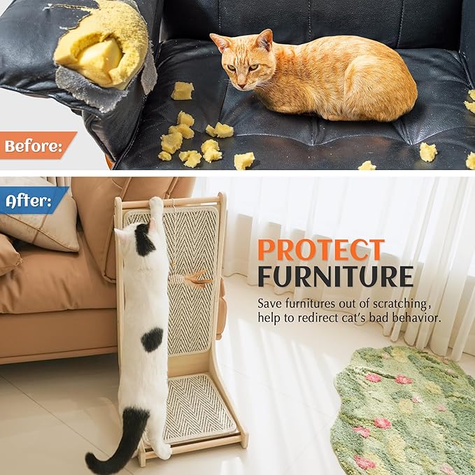 PETKARAY Cat Scratcher, Sisal Cat Scratch Pad, L Shape Scratching Board for Indoor Kitty, Floor Mounted Scratcher with Mouse Toy Catnip