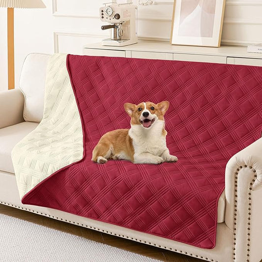 hyha Waterproof Dog Blanket, Reversible Pet Bed Blanket, Soft Sofa Couch Cover for Dogs Washable, Waterproof Pet Couch Covers for Sofa Puppy Cats Furniture Protector(52"x82", Wine Red/Beige)